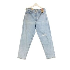 Levis High Waisted Mom Classic Jeans Blue Light Wash Distressed Womens 31 NEW